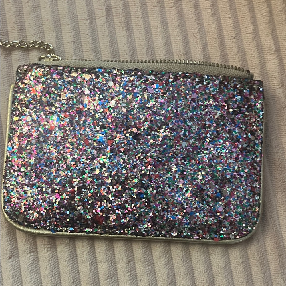 kate spade Iridescent Multiglitter Wristlet with Gold Chain Barbiecore - Picture 6 of 7